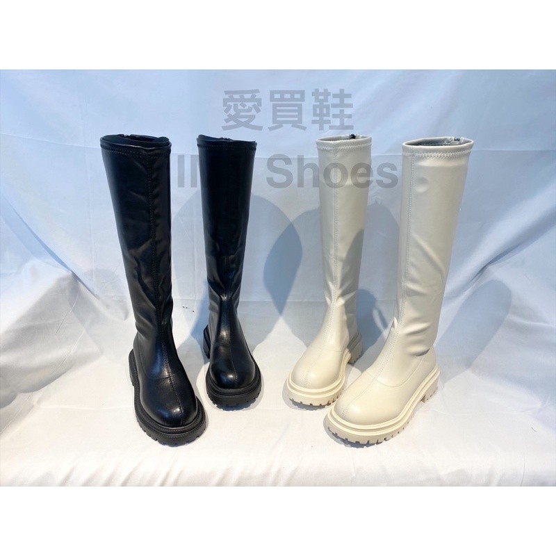 东大门火爆款?百搭素面 高筒靴【台湾现货快速出货】欧美风 高筒长靴 后拉链厚底靴 长筒靴 增高靴 军靴 骑士靴 长靴膝下