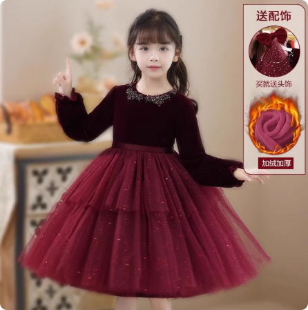 千金风女童春秋季2025新款中大童洋气时尚网纱长袖秋季公主连衣裙