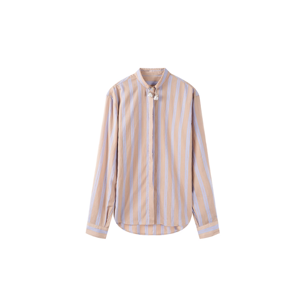 新款装饰链衬衫条纹复古简约百搭长袖上衣女装