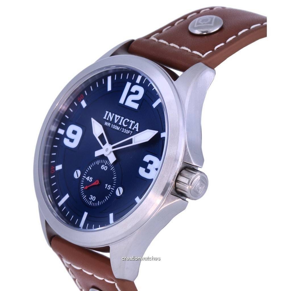 [CreationWatches] Invicta 飞行员皮革表带蓝色表盘石英 39185 100M 男士手表