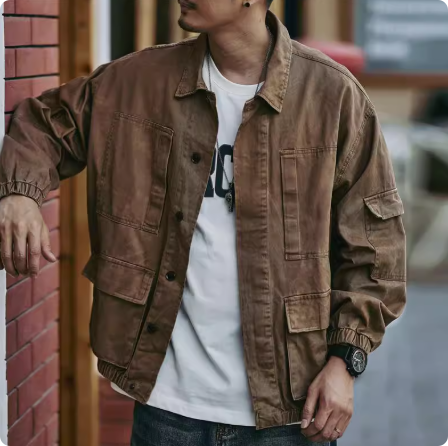 休闲复古工装夹克男2025年春秋新款宽松潮牌男士牛仔外套