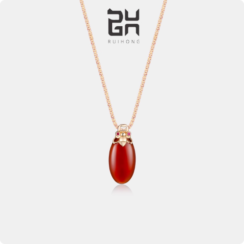 18k金知了项链玉髓吊坠一鸣惊人玛瑙颈链高级感婆婆妈妈礼物